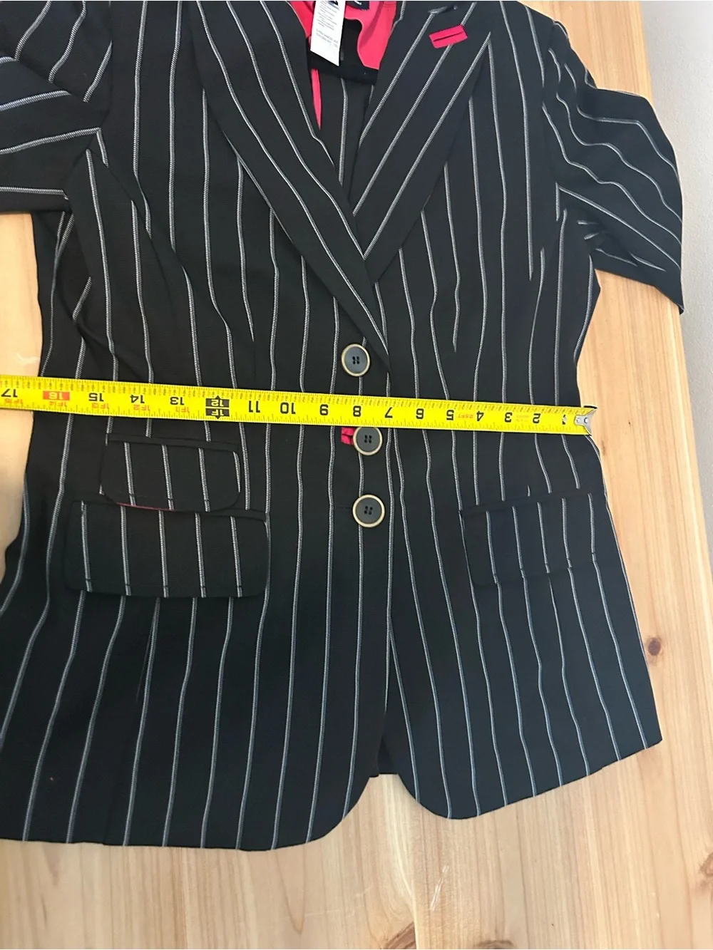 Blue Les Copains Black Tailored Pinstriped Designer Blazer Size IT 44 Italian.